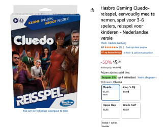 Cluedo Reisspel - Gezelschapsspel voor €5 bij Amazon