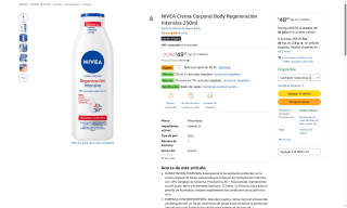 NIVEA Crema Corporal Body Regeneración 250ml por $40 | Amazon