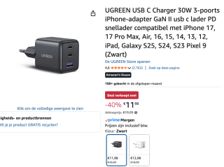 UGREEN USB C-oplader, 30 W 3-poorts GaN II voor €11,98 bij Amazon