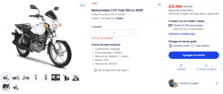 Motocicleta TVS Trak 150cc por $21,999 | Coppel