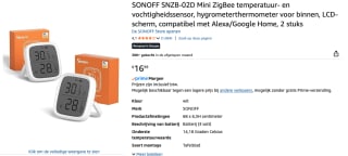 2 Sonoff SNZB-02D Zigbee Smart Temperatuur & Luchtvochtigheid sensors voor €16,99 bij