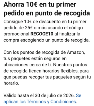 10€ descuento Regalo para tus compras en Amazon (cuentas seleccionadas)