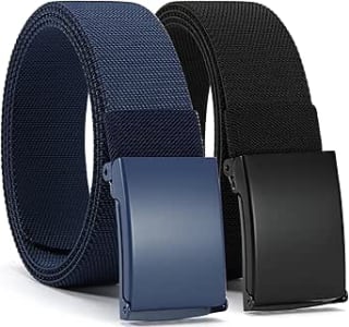 Men's Nylon Ratchet Belt 2 pack, Casual Web Click Belt - Slide Buckle for Jeans,