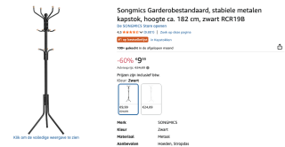 Songmics Staande Kapstok voor €9,99 bij Amazon