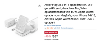 Anker MagGo 3-in-1 oplaadstation, Qi2-gecertificeerd voor €56,09 bij AMazon