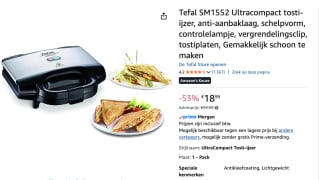 Tefal Ultracompact SM1552 - Tosti-apparaat voor €18,99 bij Amazon
