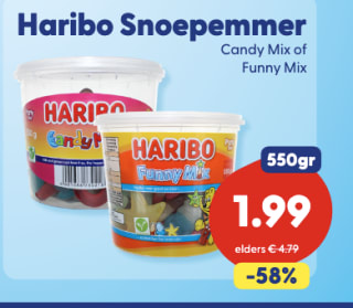 Haribo snoepemmer van 550 gram voor €1,99 bij Die grenze