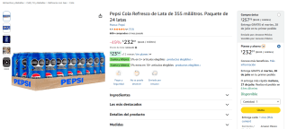 Pepsi Cola Refresco 24 Lata 355ml por $232 | Oferta Amazon