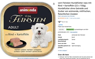 Animonda Vom Feinsten Dog rund met aardappelen (22 x 150g) voor €8,99 bij Amazon