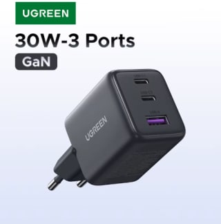 Cargador UGREEN 30W GaN (3 puertos) por $60 en AliExpress