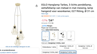 Eglo - Hanglamp aan een koord 3xE27 voor €34,48 bij Amazon