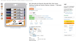 BIC Marcador de Pizarrón (4 pzas + 1 borrador) por $33 en Amazon