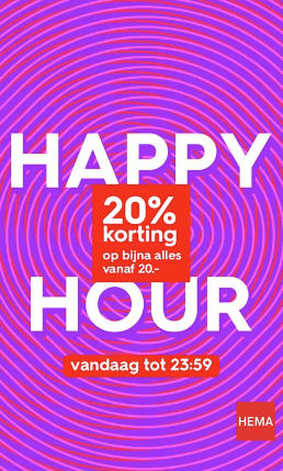 20% korting bij HEMA tijdens Happy Hour (min. besteding €20)