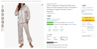 VIOPY Conjunto de pijama de satén (paquete de 2) por $109 en Amazon