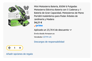 Mini Motosierra Bateria, 850W 6 Pulgadas con 3 Cadenas y 1 Batería por 34.21€