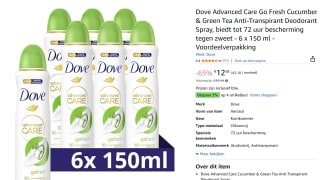 6-pack Dove Go Fresh Cucumber Green Tea Anti-Transpirant Deodorant 150 ML voor €12,58