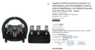LOGITECH G G29 Driving Force Racestuur - PS5/PS4/PC voor €174,99 bij Amazon