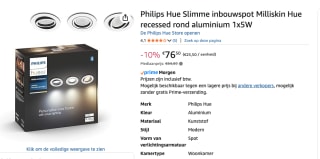 Philips Hue Milliskin inbouwspot White Ambiance - rond - Wit - 3-pack voor €76,50