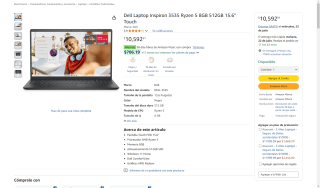 Dell Ryzen 5 8GB 512GB 15.6" Touch por $6,569 | Oferta Amazon