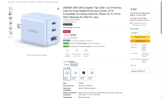 Cargador USB-C 30W UGREEN por $216 | Oferta Amazon