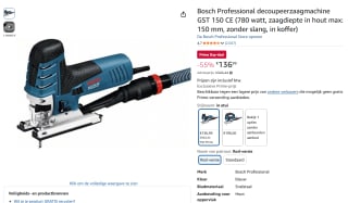 Bosch Professional decoupeerzaagmachine GST 150 CE voor €136,99 bij Amazon