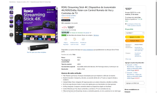 Roku Streaming Stick 4K HDR Dolby Vision por $690 | Amazon