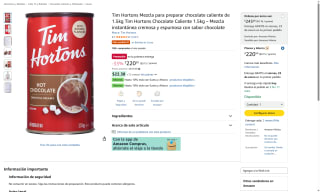 Tim Hortons Mezcla Chocolate Caliente 1.5kg por $220 | Amazon
