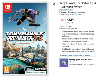 Tony Hawk's Pro Skater 3+4 voor €22 bij Amazon