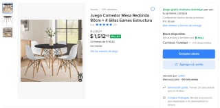 Juego Comedor Mesa Redonda 80cm + 4 Sillas Eames por $1,346 | Mercado Libre