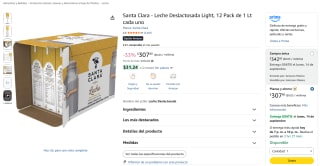 Santa Clara Leche Deslactosada Light (12 x 1 L) por $308 en Amazon
