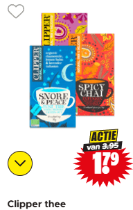 Alle Clipper thee voor €1,79 bij Dirk