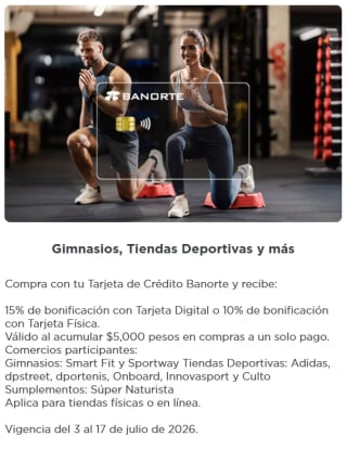 15% de Bonificación en Gimnasios y Tiendas Deportivas | Banorte