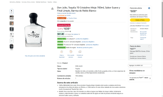 Don Julio 70 Cristalino 700ml por $292 | Amazon Business