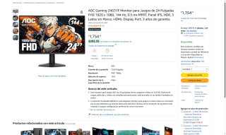 Monitor AOC 24G51F 144Hz por $1,754 | Oferta Amazon