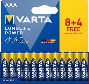 VARTA Pilas AAA, Pack de 12, Longlife Power, alcalinas, 1,5 V por 4.11€