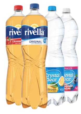 50% korting op Crystal Clear en Rivella bij de Plus