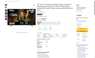 TCL Smart TV 65Q5K QLED 4K 65" por $6,999 | Oferta Amazon
