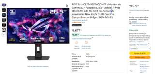 Monitor ROG Strix OLED XG27AQDMES de 27" por $9,678 en Amazon