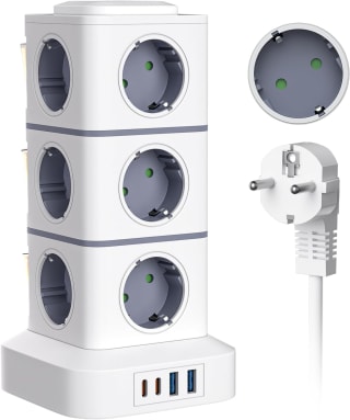 Regleta Enchufes 16 en 1 Vertical Enchufes 12 Tomas y 2USB-A 2USB-C por 19.99€