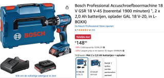 Bosch Professional GSR 18V-45 Accu schroefboormachine 2.0Ah in L-Case voor €148,99