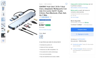 Hub USB C 8 en 1 por $97 | Oferta Mercado Libre