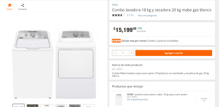 Combo Lavadora 18kg y Secadora 20kg Mabe Gas por $15,199 | Home Depot