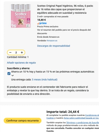 192 rollos Scottex Original Papel higiénico de 2 capas por 24,44€