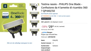 Philips OneBlade 360 Blade QP440/50 - 4 pack voor €29,99 bij AMazon
