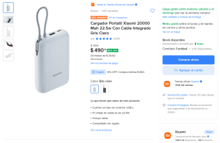 Cargador portátil Xiaomi 20000 mAh 22.5W por $490 en Mercado Libre