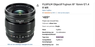 Fujifilm Fujinon XF16mm/1.4 WR voor €489 bij Amazon