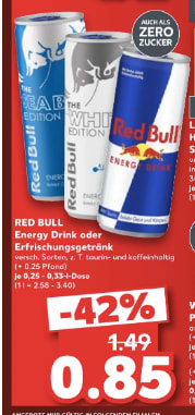 Red Bull (alle varianten) voor €0,85 bij Kaufland