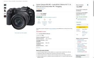 Canon EOS RP 24-105mm F4-7.1 IS STM por $22,998 | Amazon