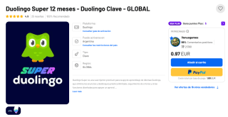 Duolingo Super 12 meses por $17 en G2A
