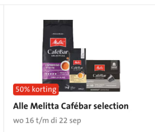 50% korting op Melitta CaféBar Selection bij Jumbo